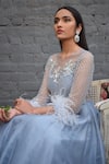 Buy_PARUL GANDHI_Blue Paper Silk Embroidery Round Flared Gown _Online_at_Aza_Fashions