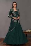 Buy Onaya Green Saree Gown With Embroidered Jacket at Aza Fashions Buy_Onaya_Green Saree Gown With Embroidered Jacket_at_Aza_Fashions