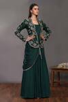 Onaya Green Saree Gown With Embroidered Jacket Online at Aza Fashions Onaya_Green Saree Gown With Embroidered Jacket_Online_at_Aza_Fashions