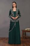 Buy Onaya Green Saree Gown With Embroidered Jacket Online at Aza Fashions Buy_Onaya_Green Saree Gown With Embroidered Jacket_Online_at_Aza_Fashions