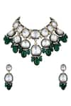 Buy_Anayah Jewellery_Green Gold Plated Polki Bead Drop Choker Set_at_Aza_Fashions