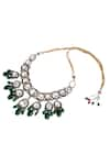 Shop_Anayah Jewellery_Green Gold Plated Polki Bead Drop Choker Set_at_Aza_Fashions