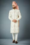 Gargee Designers_Ivory Sherwani Poly Viscose Embroidery Thread Eccentric Tonal Set _Online_at_Aza_Fashions