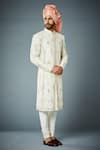 Buy_Gargee Designers_Ivory Sherwani Poly Viscose Embroidery Thread Eccentric Tonal Set _Online_at_Aza_Fashions