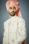 Shop_Gargee Designers_Ivory Sherwani Poly Viscose Embroidery Thread Eccentric Tonal Set _Online_at_Aza_Fashions