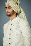 Gargee Designers_Ivory Sherwani Poly Viscose Embroidery Thread Unconventional Tonal Set _Online_at_Aza_Fashions