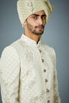 Shop_Gargee Designers_Ivory Sherwani Poly Viscose Embroidery Thread Unconventional Tonal Set _Online_at_Aza_Fashions