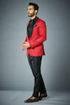 Gargee Designers_Red Jacket Embossed And Pant  Valiant Tuxedo Set _Online_at_Aza_Fashions