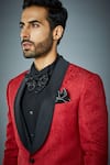 Buy_Gargee Designers_Red Jacket Embossed And Pant  Valiant Tuxedo Set _Online_at_Aza_Fashions