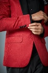 Shop_Gargee Designers_Red Jacket Embossed And Pant  Valiant Tuxedo Set _Online_at_Aza_Fashions