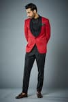 Gargee Designers_Red Jacket Embossed And Pant  Valiant Tuxedo Set _at_Aza_Fashions