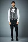 Gargee Designers_Black Blazer And Waistcoat Textured Polyester & Pant Sparkle Tuxedo Set _Online_at_Aza_Fashions