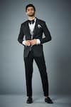 Buy_Gargee Designers_Black Blazer And Waistcoat Textured Polyester & Pant Sparkle Tuxedo Set _Online_at_Aza_Fashions