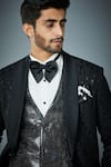 Shop_Gargee Designers_Black Blazer And Waistcoat Textured Polyester & Pant Sparkle Tuxedo Set _Online_at_Aza_Fashions