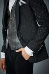 Gargee Designers_Black Blazer And Waistcoat Textured Polyester & Pant Sparkle Tuxedo Set _at_Aza_Fashions