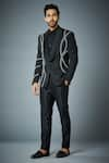 Gargee Designers_Black Jacket Wool And Pant  Embroidery Wave Tuxedo Set _Online_at_Aza_Fashions