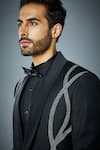 Shop_Gargee Designers_Black Jacket Wool And Pant  Embroidery Wave Tuxedo Set _Online_at_Aza_Fashions