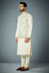 Gargee Designers_Cream Cotton Silk Embroidery Floral Bundi And Kurta Set _Online_at_Aza_Fashions