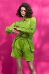 Buy_APZ_Green Linen Shorts_at_Aza_Fashions