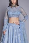 Jade by Monica and Karishma_Blue Raw Silk Round Embroidered Bridal Lehenga Set _Online_at_Aza_Fashions