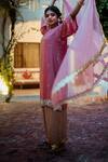 Buy_Gul By Aishwarya_Pink Satin , Organza Floral, Pearl, Embroidered Kurta Palazzo Set _Online_at_Aza_Fashions