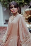 Buy_Gul By Aishwarya_Beige Habutai , Organza Floral, Embroidered Anarkali With Dupatta _Online_at_Aza_Fashions