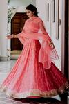 Buy_Gul By Aishwarya_Pink Satin , Pure Floral, Pearl, Zardozi Round Embroidered Lehenga Set _Online_at_Aza_Fashions