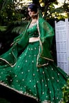 Shop_Gul By Aishwarya_Green Jacquard Silk Cutdana Embroidered Lehenga Set_at_Aza_Fashions