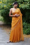 Buy_Gul By Aishwarya_Yellow Organza, Jacquard Cutdana, Floral, Bead Leaf Saree With Blouse _at_Aza_Fashions