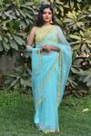 Buy_Gul By Aishwarya_Blue Silk Organza Leaf, Bead Round Embroidered Saree With Blouse _at_Aza_Fashions