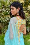 Shop_Gul By Aishwarya_Blue Silk Organza Leaf, Bead Round Embroidered Saree With Blouse _at_Aza_Fashions