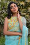 Shop_Gul By Aishwarya_Blue Silk Organza Leaf, Bead Round Embroidered Saree With Blouse _Online_at_Aza_Fashions