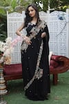 Buy_Gul By Aishwarya_Black Crepe Cutdana, Floral, Sequin, Jaal V Neck Embroidered Saree With Blouse _at_Aza_Fashions
