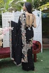 Shop_Gul By Aishwarya_Black Crepe Cutdana, Floral, Sequin, Jaal V Neck Embroidered Saree With Blouse _at_Aza_Fashions