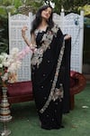 Gul By Aishwarya_Black Crepe Cutdana, Floral, Sequin, Jaal V Neck Embroidered Saree With Blouse _Online_at_Aza_Fashions