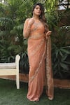 Buy_Gul By Aishwarya_Peach Soft Net Embroidery Bead Round Sequin Saree With Blouse For Women_at_Aza_Fashions