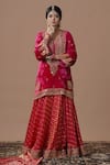 Buy_Gul By Aishwarya_Magenta Kurta Silk Velvet Embroidered Zardozi Notched And Lehenga Set  _at_Aza_Fashions