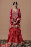 Gul By Aishwarya_Magenta Kurta Silk Velvet Embroidered Zardozi Notched And Lehenga Set  _Online_at_Aza_Fashions