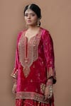 Shop_Gul By Aishwarya_Magenta Kurta Silk Velvet Embroidered Zardozi Notched And Lehenga Set  _Online_at_Aza_Fashions