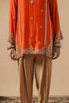 Gul By Aishwarya_Orange Satin Silk Embroidered Zardozi Pakistani Kurta Dhoti Pant Set _at_Aza_Fashions