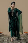 Gul By Aishwarya_Green Velvet Embroidered Zardozi Notched Round Neck Kurta Set _Online_at_Aza_Fashions