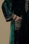Shop_Gul By Aishwarya_Green Velvet Embroidered Zardozi Notched Round Neck Kurta Set _Online_at_Aza_Fashions