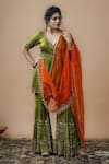 Shop_Gul By Aishwarya_Green Organza Embroidered Angarkha Gharara Set_at_Aza_Fashions
