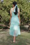 Shop_Gul By Aishwarya_Green Viscose Chiffon Leaf, Bead V Neck Tiered Dress _at_Aza_Fashions