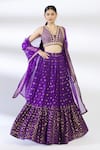 Buy_Chamee and Palak_Purple Moonga Silk Embroidered Lehenga Set _at_Aza_Fashions