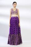 Chamee and Palak_Purple Moonga Silk Embroidered Lehenga Set _Online_at_Aza_Fashions