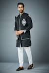 Buy_Gargee Designers_Black Jacket  Poly Wool Embroidery Geometric Bandhgala And Kurta Set _at_Aza_Fashions