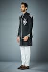 Gargee Designers_Black Jacket  Poly Wool Embroidery Geometric Bandhgala And Kurta Set _Online_at_Aza_Fashions