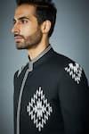 Gargee Designers_Black Jacket  Poly Wool Embroidery Geometric Bandhgala And Kurta Set _at_Aza_Fashions