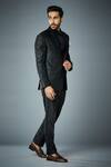 Gargee Designers_Black Jacket Crinkled Polyester Plain Lapel Collar Tuxedo Set _Online_at_Aza_Fashions